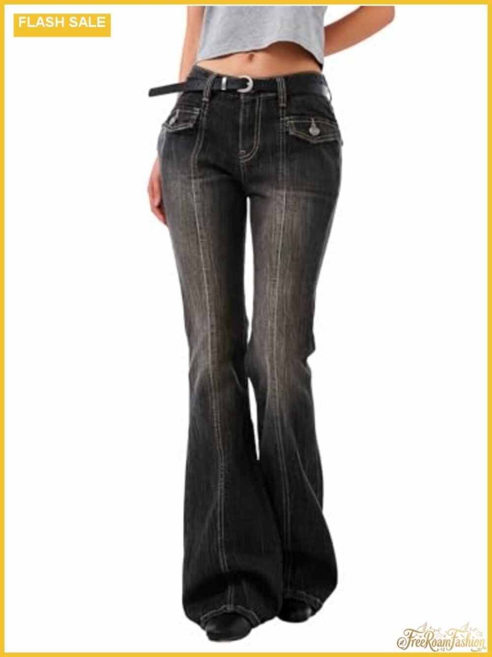 Women's Bootcut Flare Jeans, Mid-Rise Y2K Wide Leg Denim with Stretch